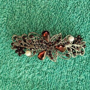 Hair Barrettes for Women Ladies, Purple-Red Flower Crystal Rhinestones